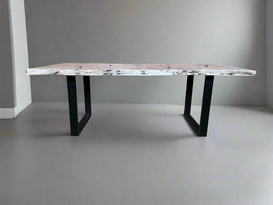 Calcutta Live Edge Dining Table 40"x84" - Whitewash - U Bases - 55mm Tops