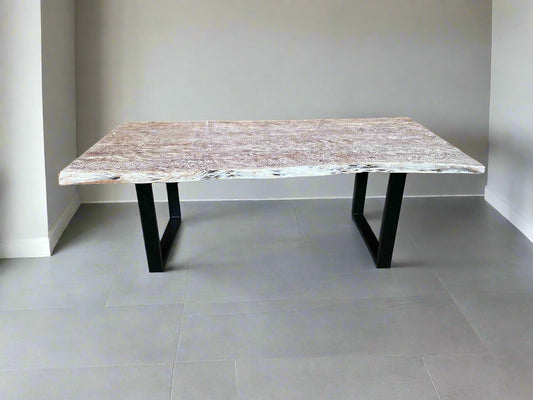 Calcutta Live Edge Dining Table 40"x84" - Whitewash - U Bases - 55mm Tops