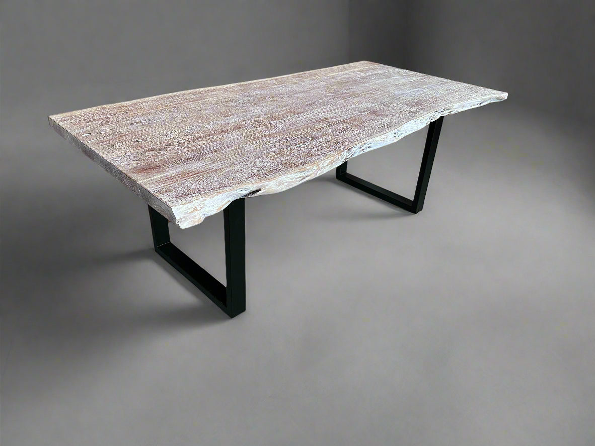 Calcutta Live Edge Dining Table 40"x84" - Whitewash - U Bases - 55mm Tops