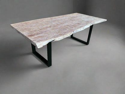 Calcutta Live Edge Dining Table 40"x84" - Whitewash - U Bases - 55mm Tops