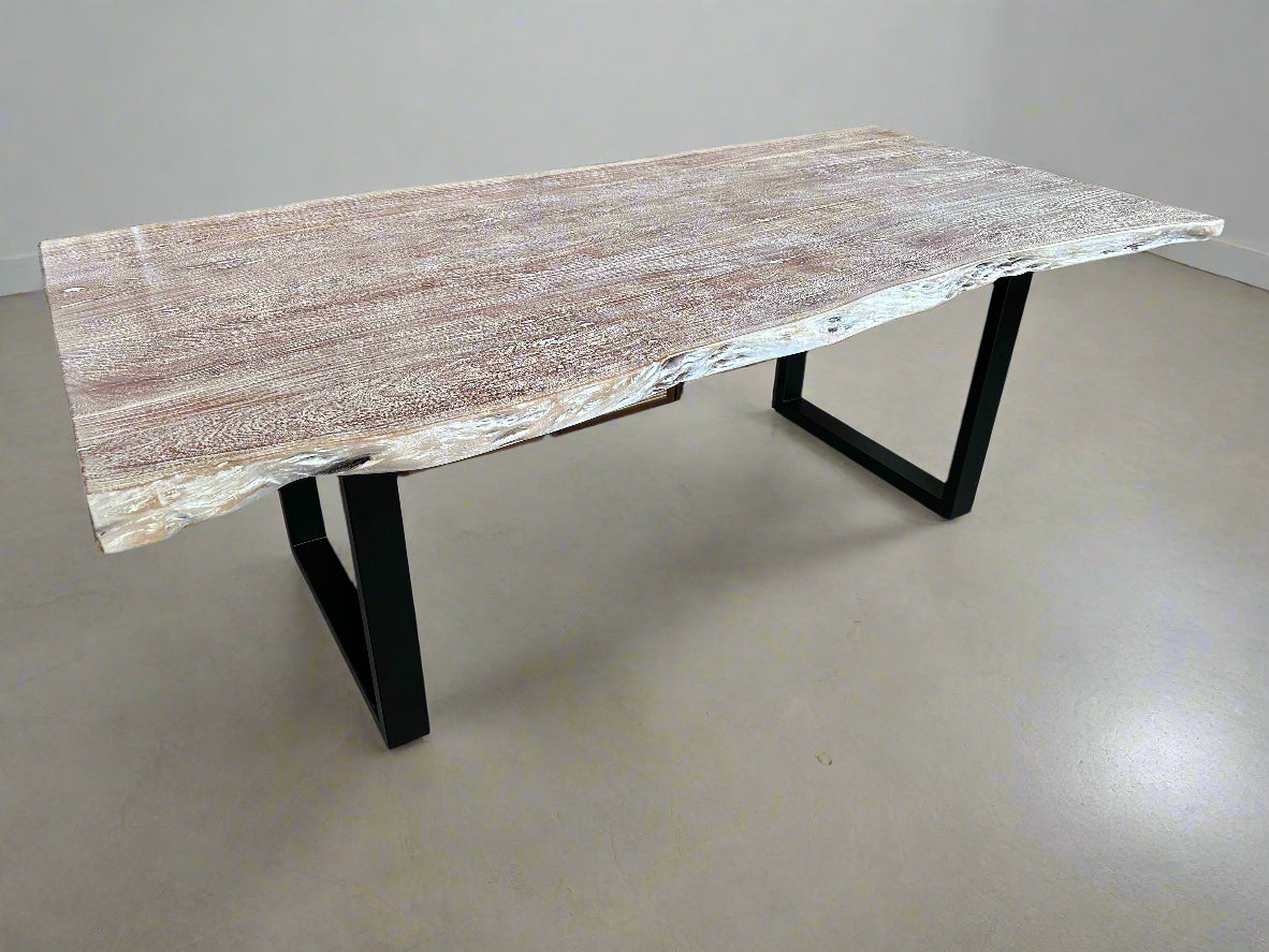 Calcutta Live Edge Dining Table 40"x84" - Whitewash - U Bases - 55mm Tops
