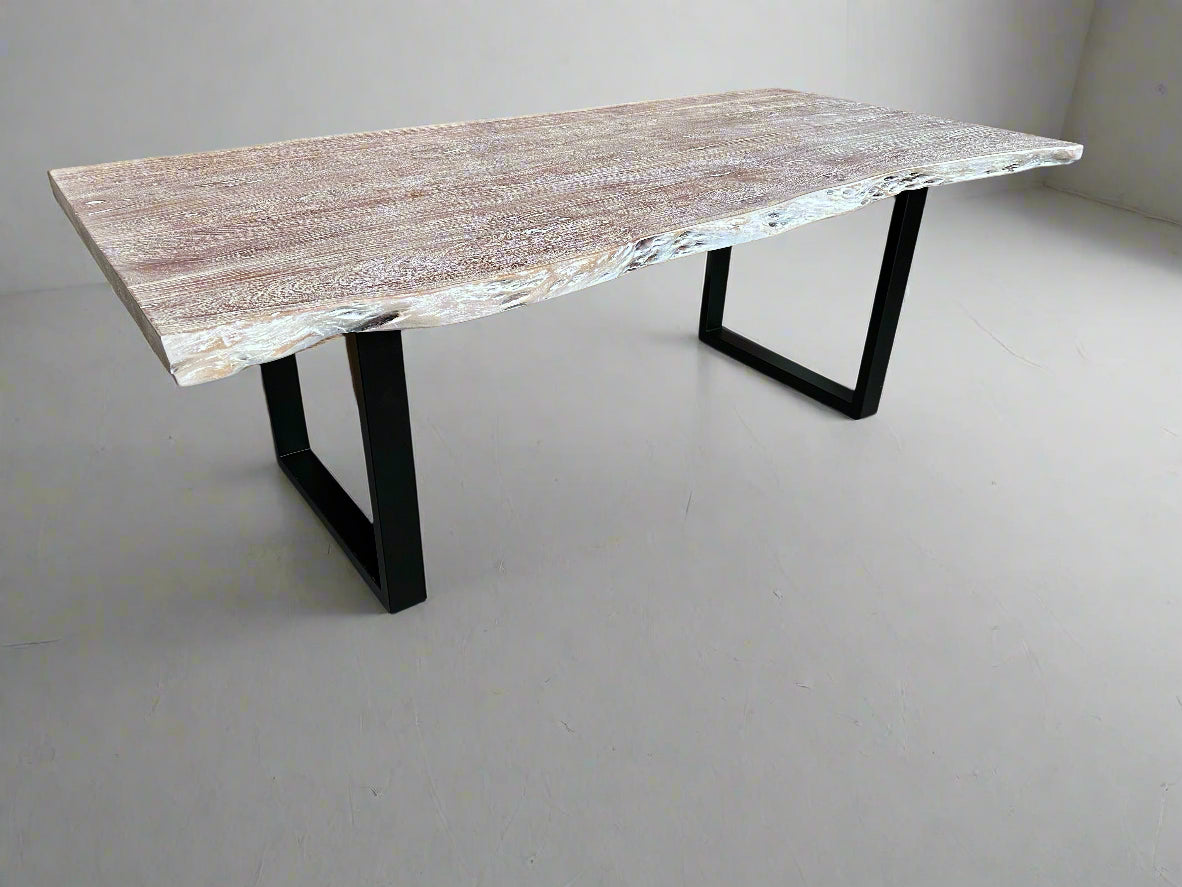 Calcutta Live Edge Dining Table 40"x84" - Whitewash - U Bases - 55mm Tops