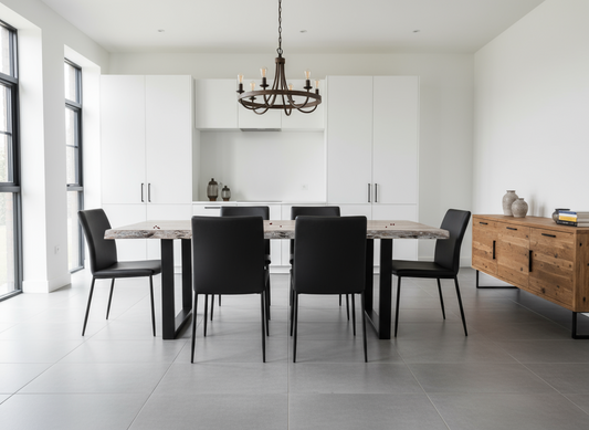 Calcutta Live Edge Dining Table 40"x84" - Whitewash - U Bases - 55mm Tops