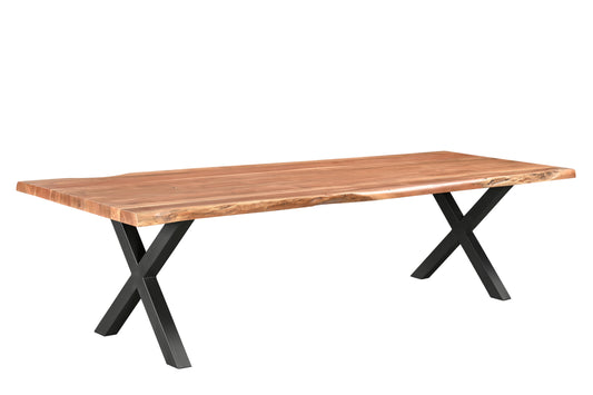 Calcutta Live Edge Dining Table - 40"x84" - Black X Bases - Sandblasted Walnut - 55mm Top