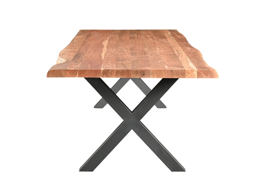 Calcutta Live Edge Dining Table - 40"x84" - Black X Bases - Sandblasted Walnut - 55mm Top