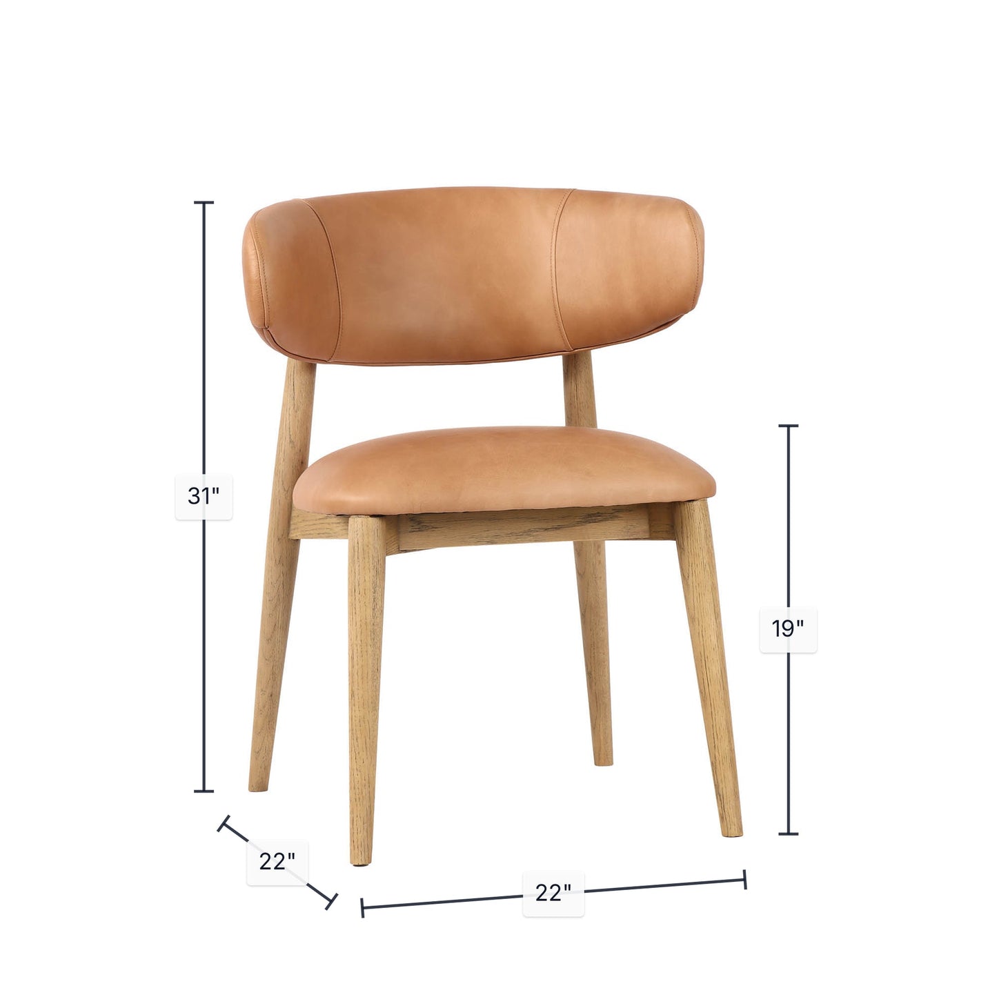 Milo Dining Chair - 100% Top Grain Leather - Hazelnut
