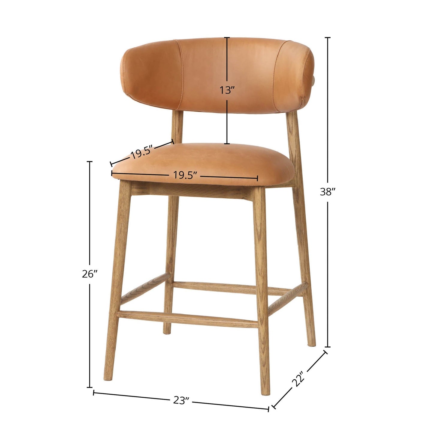 Milo Counter Stool - 100% Top Grain Leather - Hazelnut