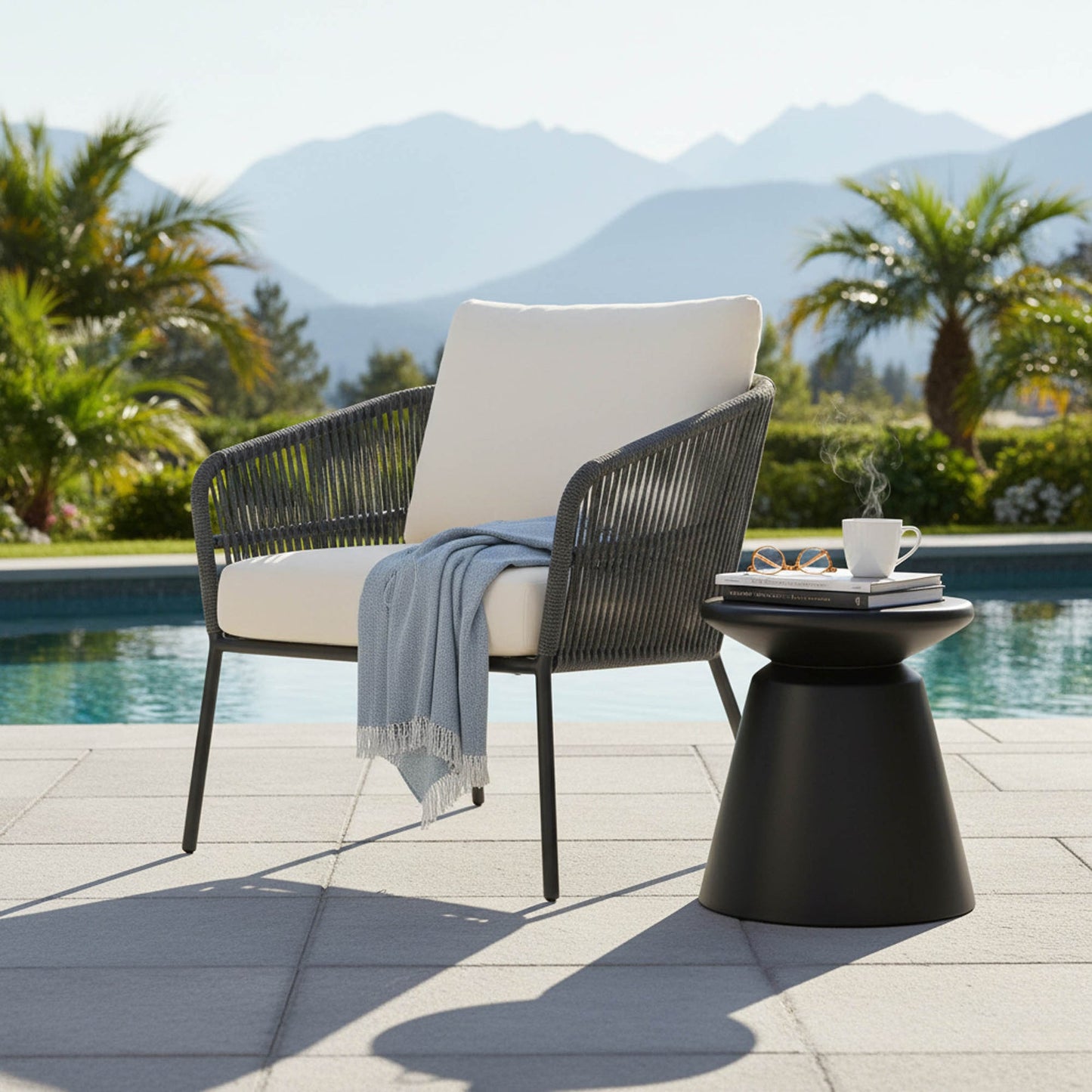 Concrete Mineral Side Table / Stool - Black