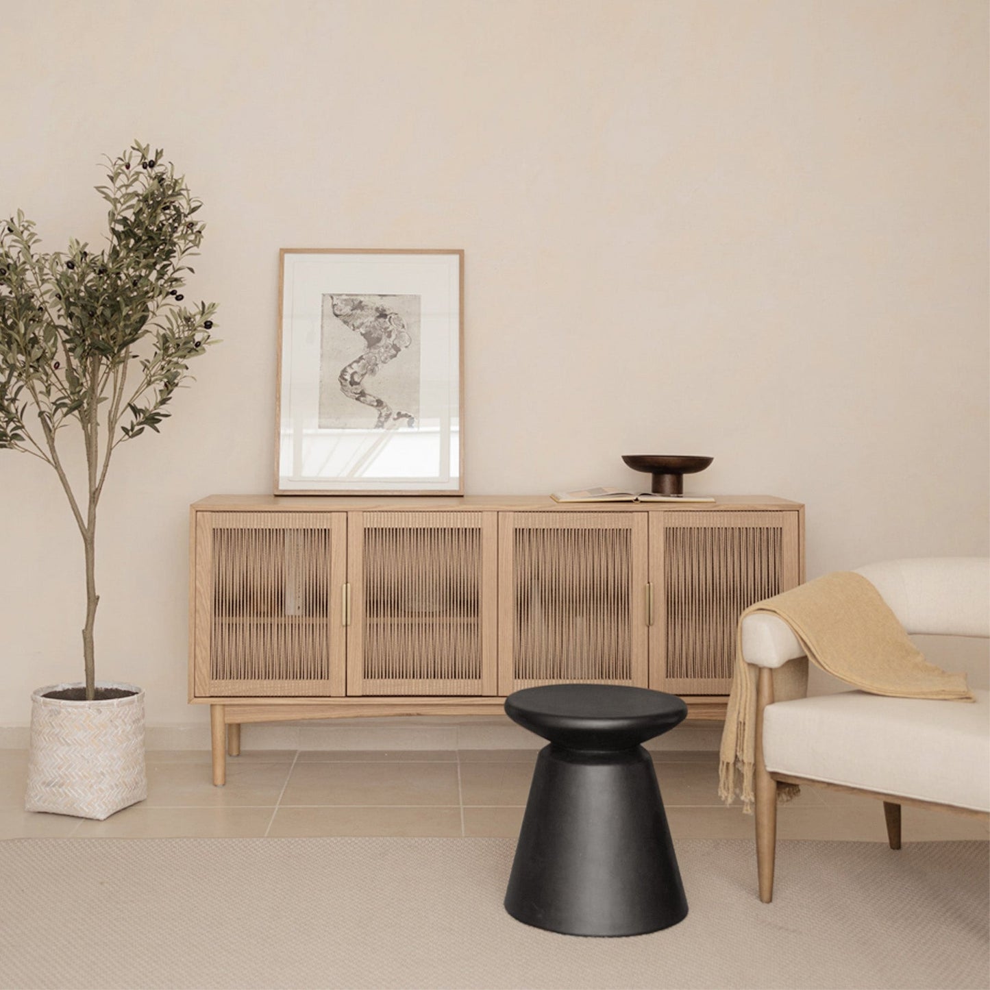 Concrete Mineral Side Table / Stool - Black