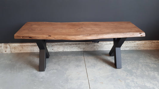 Calcutta Live Edge Benches - Sandblasted Walnut Finish - Black U Bases - 35mm Thick Tops