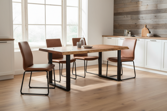 Calcutta Live Edge Dining Tables - U Bases - 2 Sizes - 2 Finishes - 1.4" Thick Tops