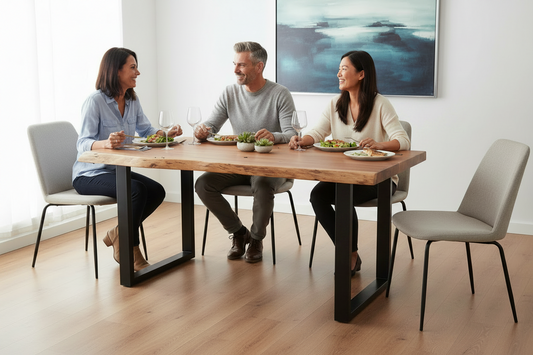 Calcutta Live Edge Dining Tables - U Bases - 2 Sizes - 2 Finishes - 1.4" Thick Tops