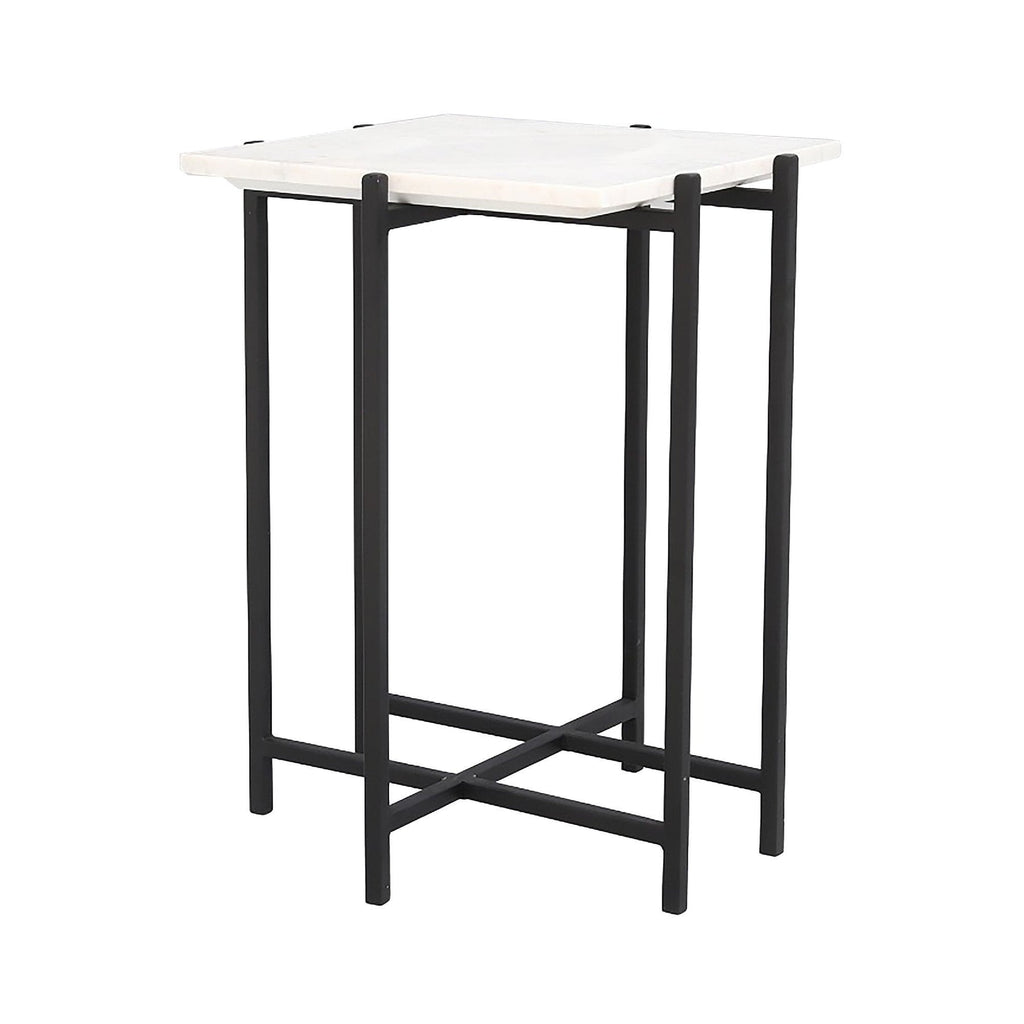 Function Side Table - White Marble/Black Base