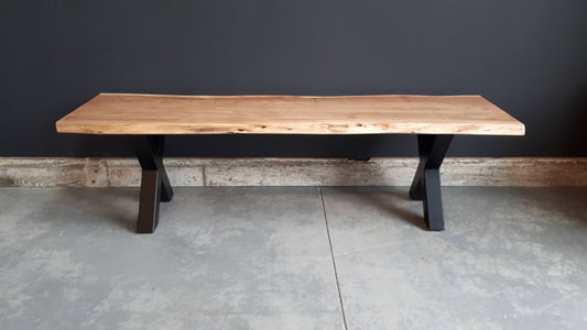 Calcutta Live Edge Benches - Sandblasted Walnut - Black X Bases - 35mm Thick Tops