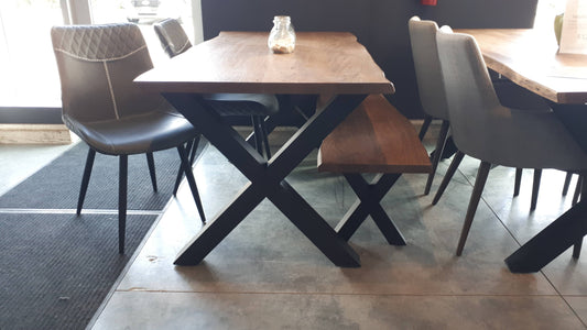 Calcutta Live Edge Dining Tables - X Bases - 2 Sizes - 2 Stains - 35mm Tops