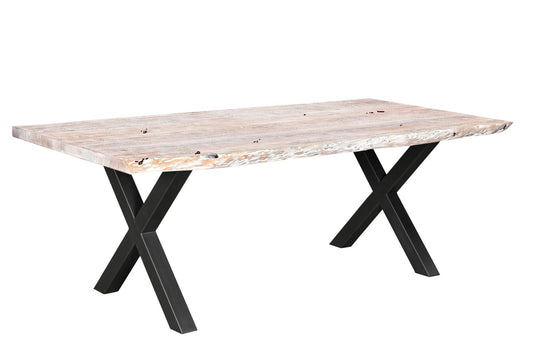 Calcutta Live Edge Dining Table 40"x84" - Whitewash - X Bases - 55mm Tops