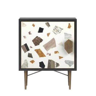 Mosaic 1 Door Night Stand - Brass and White - Terrazzo Collection