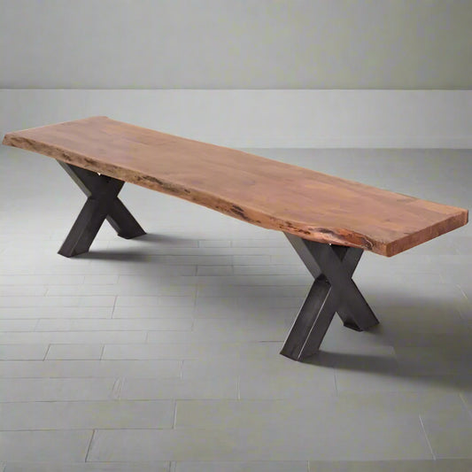 Calcutta Live Edge Benches - Sandblasted Walnut - Black X Bases - 35mm Thick Tops