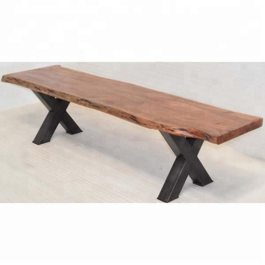 Calcutta Live Edge Benches - Sandblasted Walnut - Black X Bases - 35mm Thick Tops